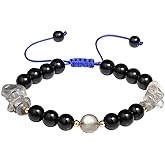 Jewever Natural Real Moonstone/Black Obsidian Bracelets Crystals and Gemstones Bracelet for Women Reiki Spiritual Handmade Amulet Protection Jewelry