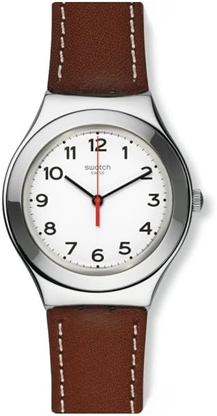 Swatch Herren Digital Quarz Uhr mit Leder Armband YGS131