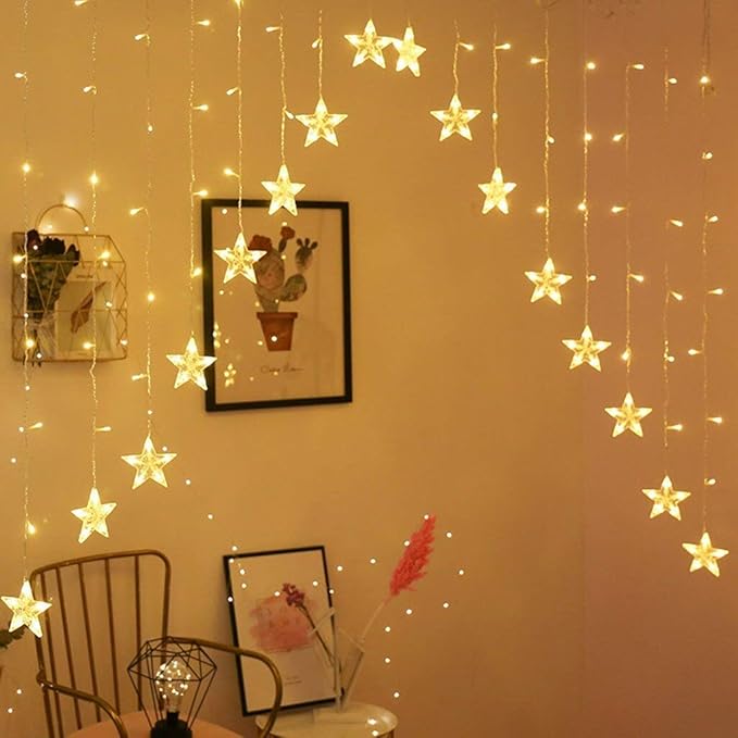PESCA Star Curtain Lights 16 Stars 136 LED Curtain String Lights Fairy Lights