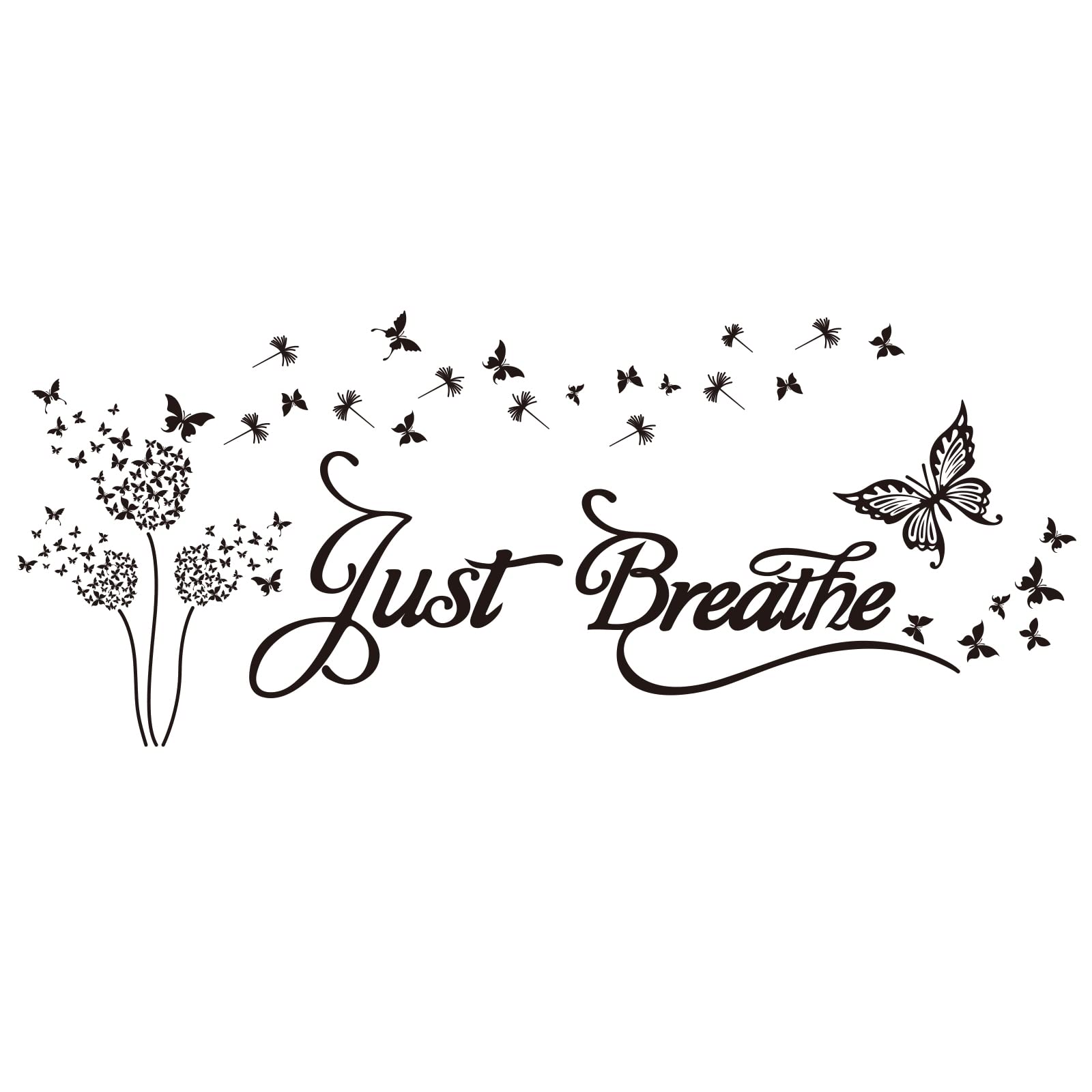 SUPERDANT Yoga Theme Wall Stickers Just Breathe Wall Decal Butterfly Dandelion Wall Art Inspirational Quotes Self-adsive Wallpaper for Yoga Room Bedroom Decorations Wall Sticker Vinyl Transfer