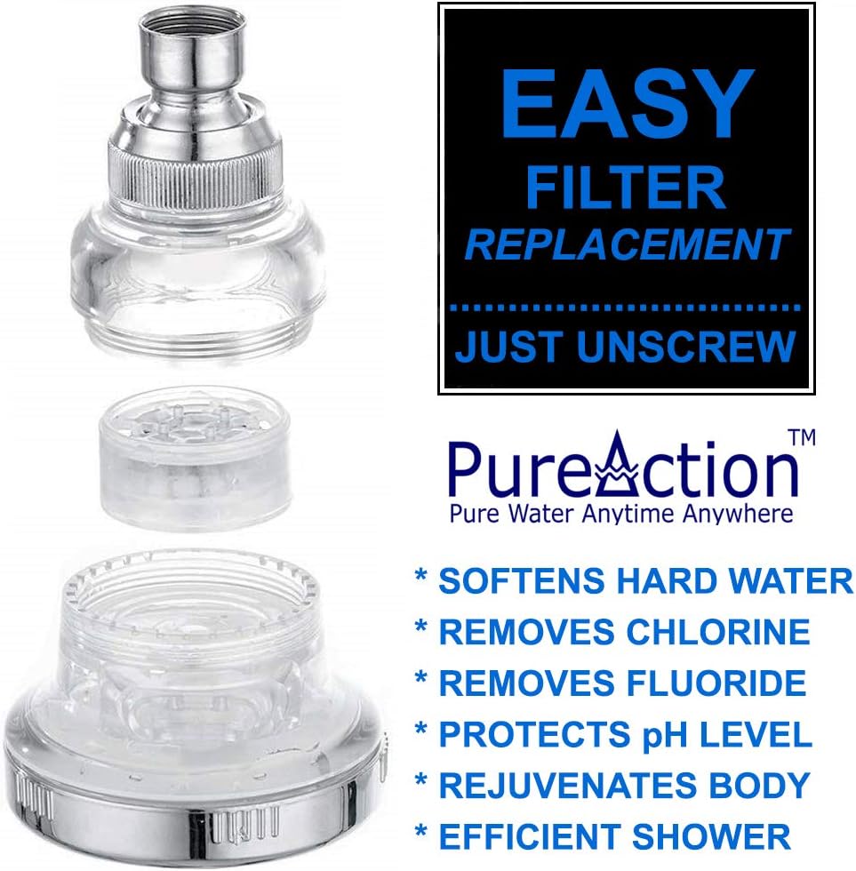Water Softener Shower Head - Hard Water Filter - Chlorine & Fluoride Filter - Filtered Shower Head - High Pressure Shower Head - 2 Replaceable Filters - Best Shower Filter for Low Water Pressure - - 