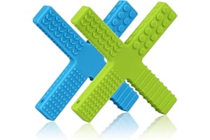 NEARBYME 2 Pack Sensory Chew Toys - X Shape Chewable Silicone Tool for Chewers with Autism, ADHD, SPD, or Special Oral Motor Need (Green,Blue)
