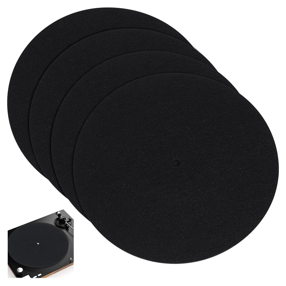 NBEADS 4 Pcs Turntable Platter Mat, 30cm Felt Record Player 3mm Mat Turntable Slipmat Mat Vinyl Record Player Mat for Home Record Players, Black