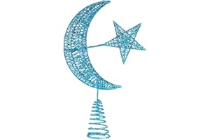 BinaryABC Moon and Star Christmas Tree Topper,Glittering Christmas Tree Decoration Ornaments,Xmas Tree Decorations Holiday Seasonal Home Décor (Blue)