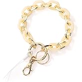 Junyuerly Stylish Wrist Lanyard Keychain Wristlet Key Chains Resin and Hardware Chains Link Gold Key Ring Bracelet for Women