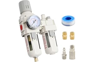 GOKLUUK 3/8"-Air-Dryer-for-Compressor, Air-Compressed-Filter-Regulator Lubricator Combo Water-Oil Trap Separator, NPT Semi-Auto Drain 0-150PSI