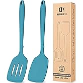 Pack of 2 Silicone Spatula Turners, Non Stick Slotted Kitchen Spatula Set, Heat Resistant BPA Free Kitchen Utensils, One-Piece Design, Suitable for Flipping Fish, Eggs, Steak, Pancakes(BLUE)