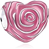 Doyafer 925 Sterling Silver Charm Pink Rose Heart-Shaped Charm Fit Women's Bracelet Necklace Pendant Jewelry Gift for Women