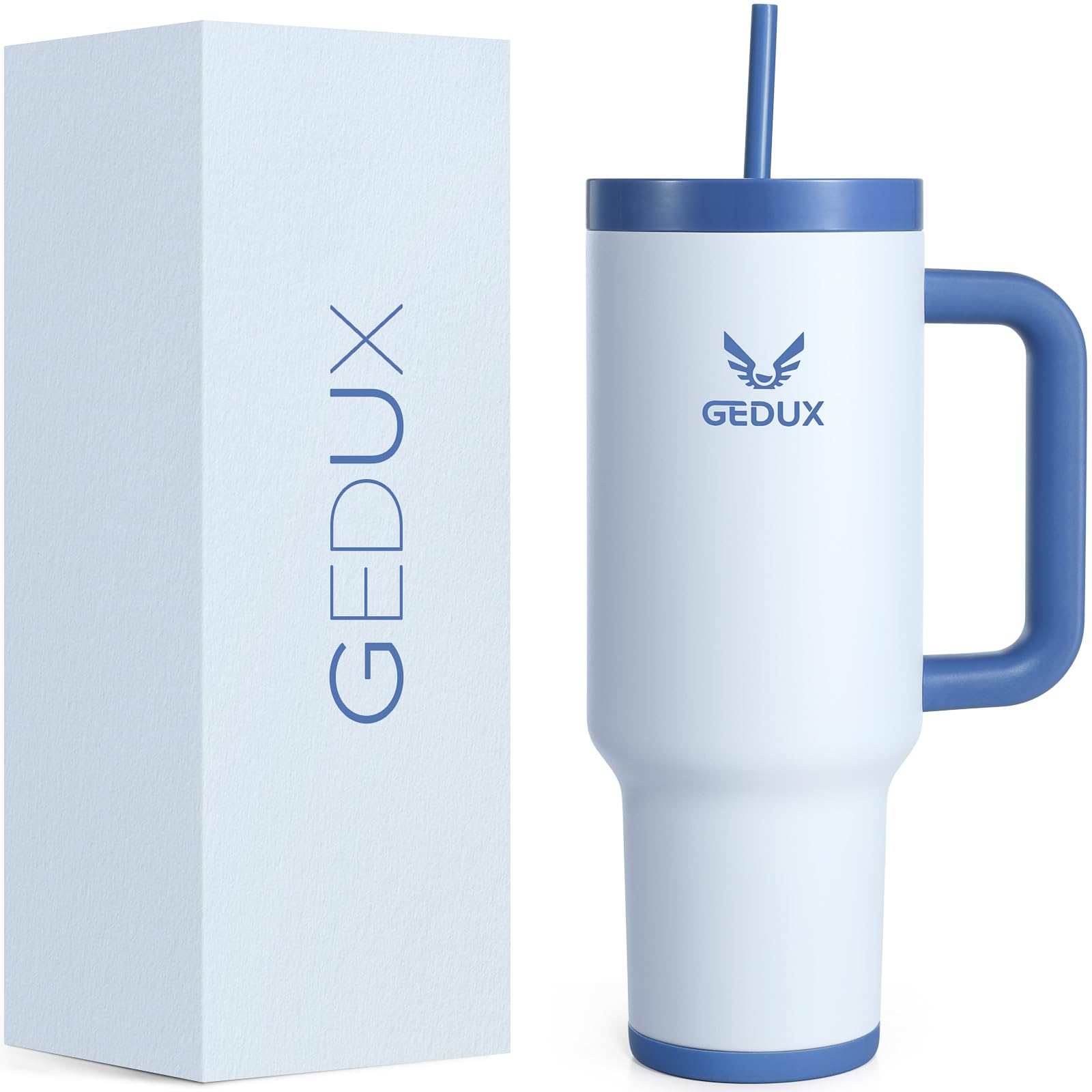 Photo 1 of Gedux 40oz Tumbler With Handle, 2-IN-1 Leak Proof Lid (Straw/Flip), Insulated Water Bottle, Stainless Steel Tumbler with Non-Slip Silicone, Wide Mouth Travel Mug Cupholder Friendly Dishwasher Safe