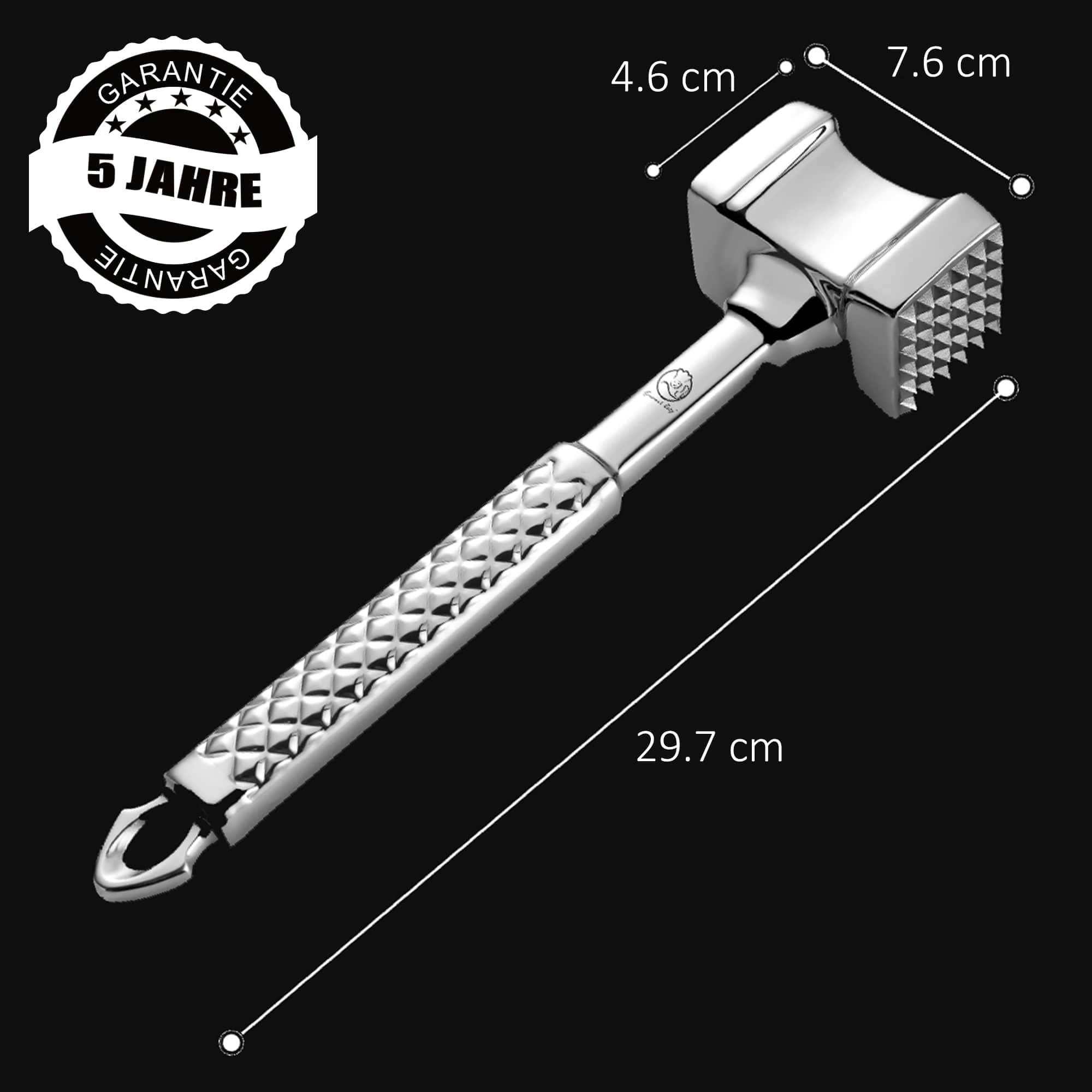 Fleischklopfer Edelstahl spülmaschinenfest - Original Design - Doppelseitiger Schnitzelklopfer ideal für Schnitzel, Koteletts, Steaks - Fleischhammer mit 5 Jahre Garantie 7
