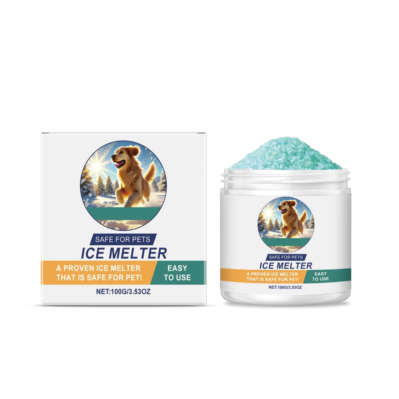 Safe Ice Melt, Chien/Enfant/Animaux de Compagnie Safe Ice Melt, Non Toxique,agissant Rapidement,Dure 3X Plus Longtemps,dégivrage idéal chemins,Plus sûr pour les animaux domestiques,béton 100G (1)