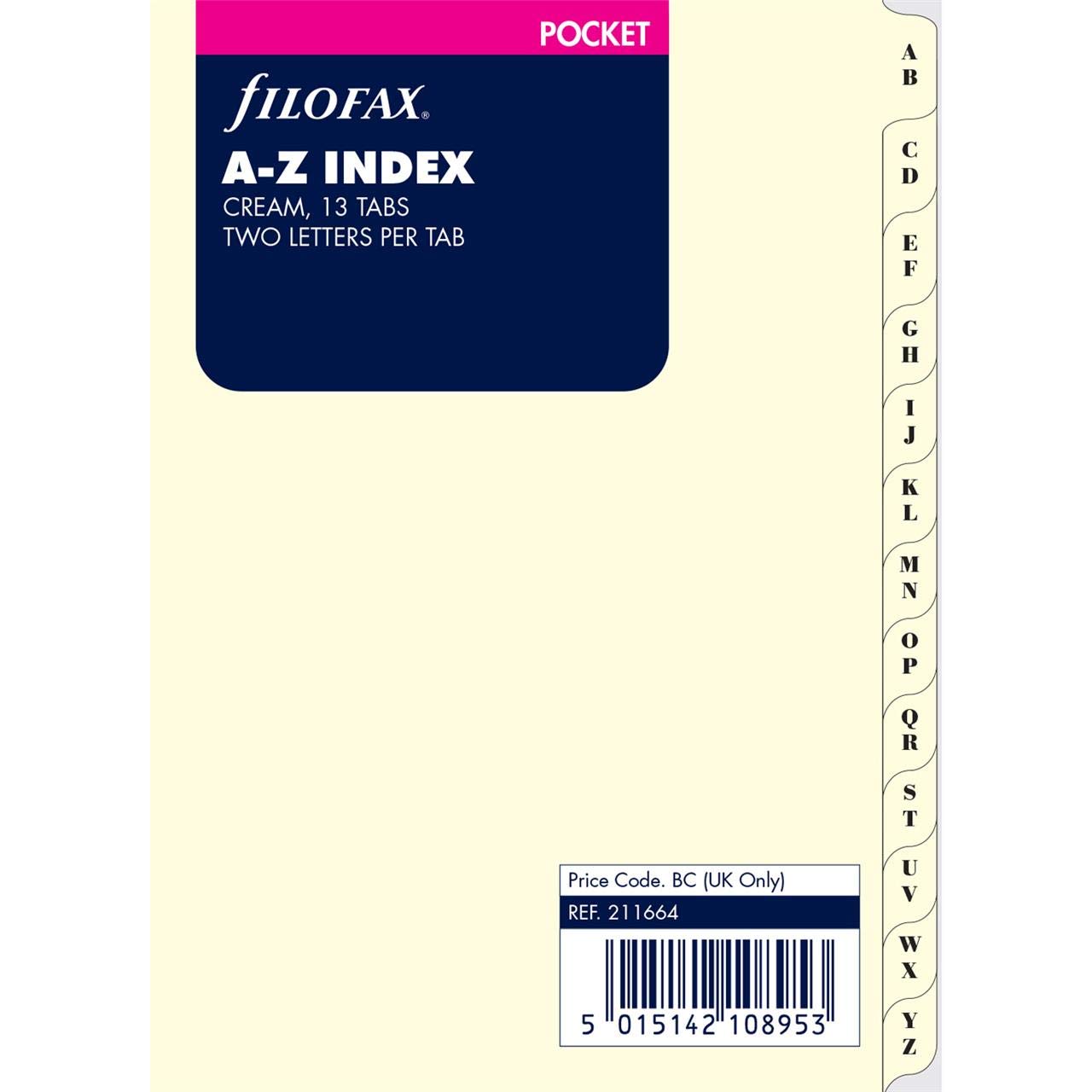 Pocket A-Z index cream 2 letters per tab