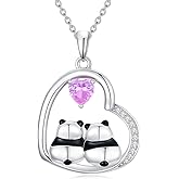 BETHZA Diamond Panda Necklace 18+2 inch Sterling Silver Chain Anniversary Christmas Mother's Day Birthday Gift for Women