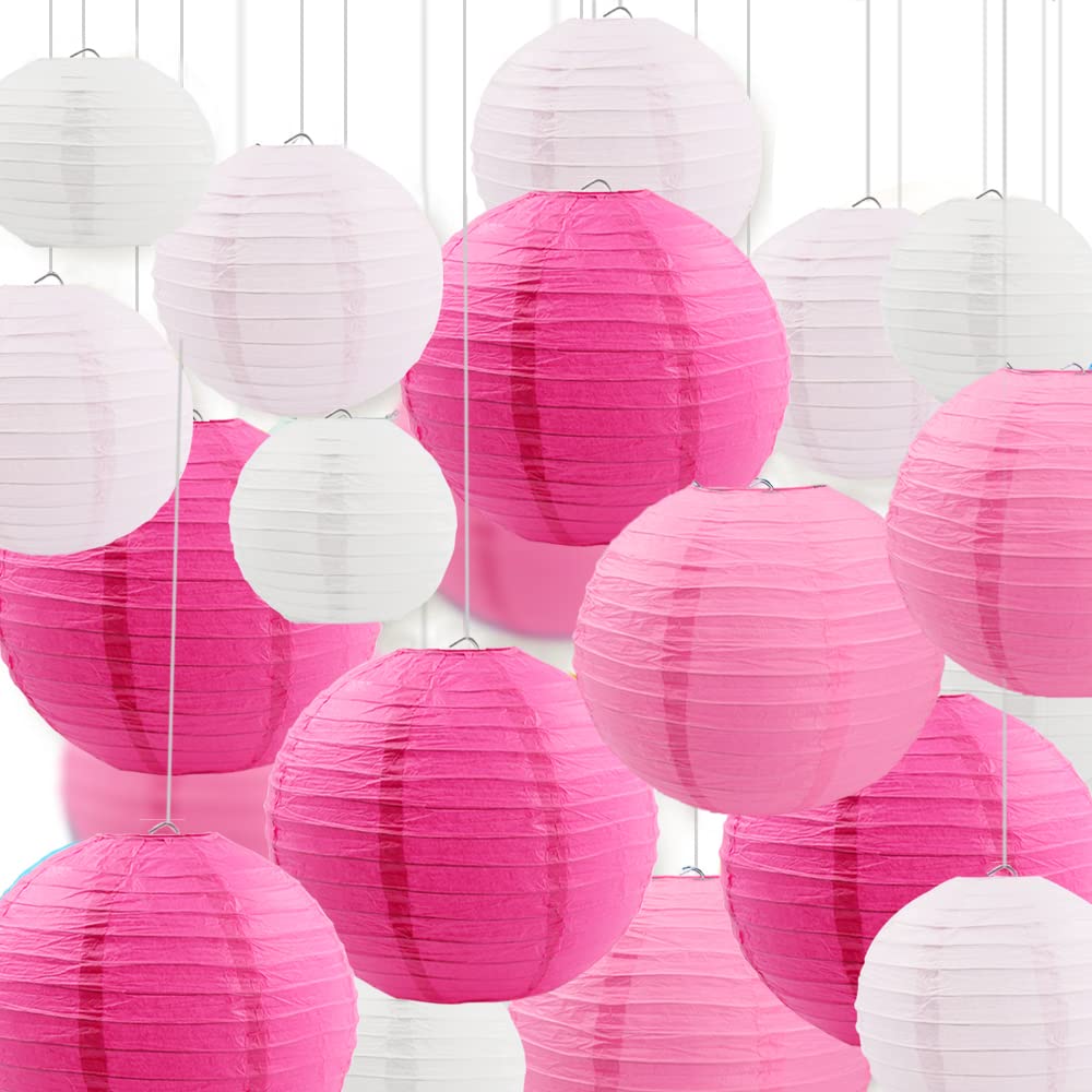 Newthinking 20PCS Hanging Paper Lanterns, 6" 8" 10" 12" Round Pink Paper Lantern Decorations with Hanging Line for Weddings Decoration, Indoor and Garden Party Decoration — image 1