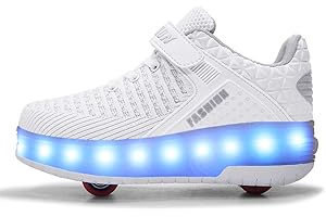 Ehauuo Kids Two Wheels Shoes with Lights Rechargeable Roller Skates Shoes Retractable Wheels Shoes LED Flashing Sneakers for Unisex Girls Boys Beginners Gift