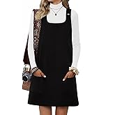 Yousify Womens Corduroy Overall Dress Square Neck A Line Jumper Mini Dresses Casual Sleeveless Rompers with Pockets