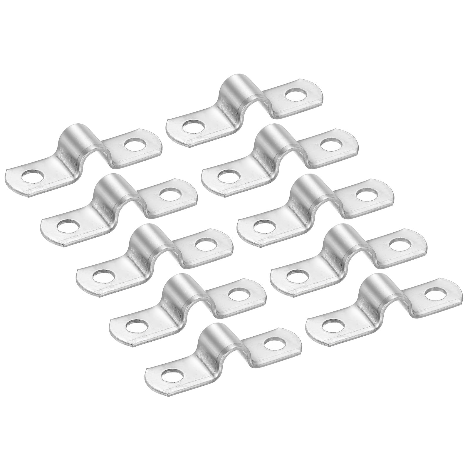 PATIKIL 0.31 inch/8mm Rigid Pipe Strap Clamp, 10 Pcs 304 Stainless Steel Two Hole U-Shape Tube Clip Pipe Fasten Holder for Pipe Fixing