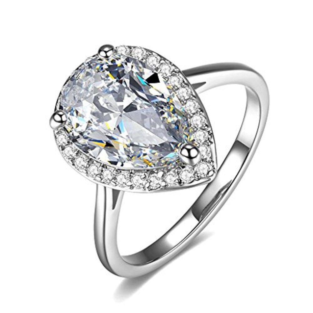 Women`s Pear Cut White CZ Diamond 14K White Gold Plated