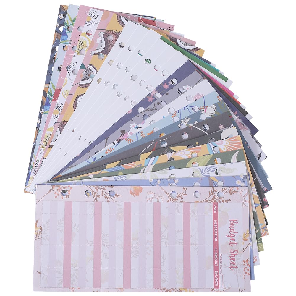 CRASPIRE 96Pcs A6 Budget Binder Sheets 6 Holes Expense Tracker Sheets Set Budget Planner Notebook Refills Refillable Money Organizer Binders Saving Wallet Cash for Personal Finance Cash Saving Goals