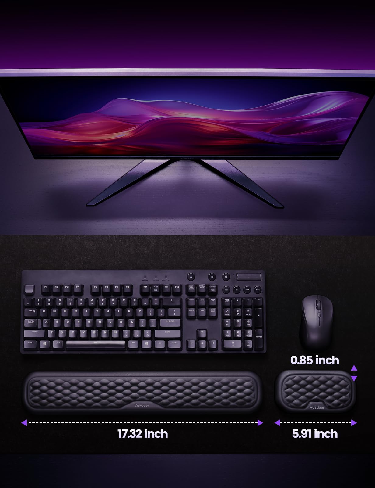 Vaydeer Handballenauflage für Tastatur und Maus, Wrist Rest, Ergonomisches Memory-Foam-Handgelenkstützen-Set für Büro und Spiele - Schwarz. 7