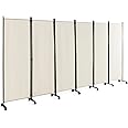 Giantex 6 Panel Room Divider, 132''W x 68''H Large Folding Privacy Screen, Rolling Partition Room Dividers for Home Office Studio Separation, Freestanding Fabric Wall Divider Screen on Wheels, Beige