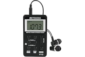 Retekess V112 AM FM Pocket Radio, Digital Radio with Earphone, Rechargeable Battery with LCD Display for Walking, Jogging, Training(Black)