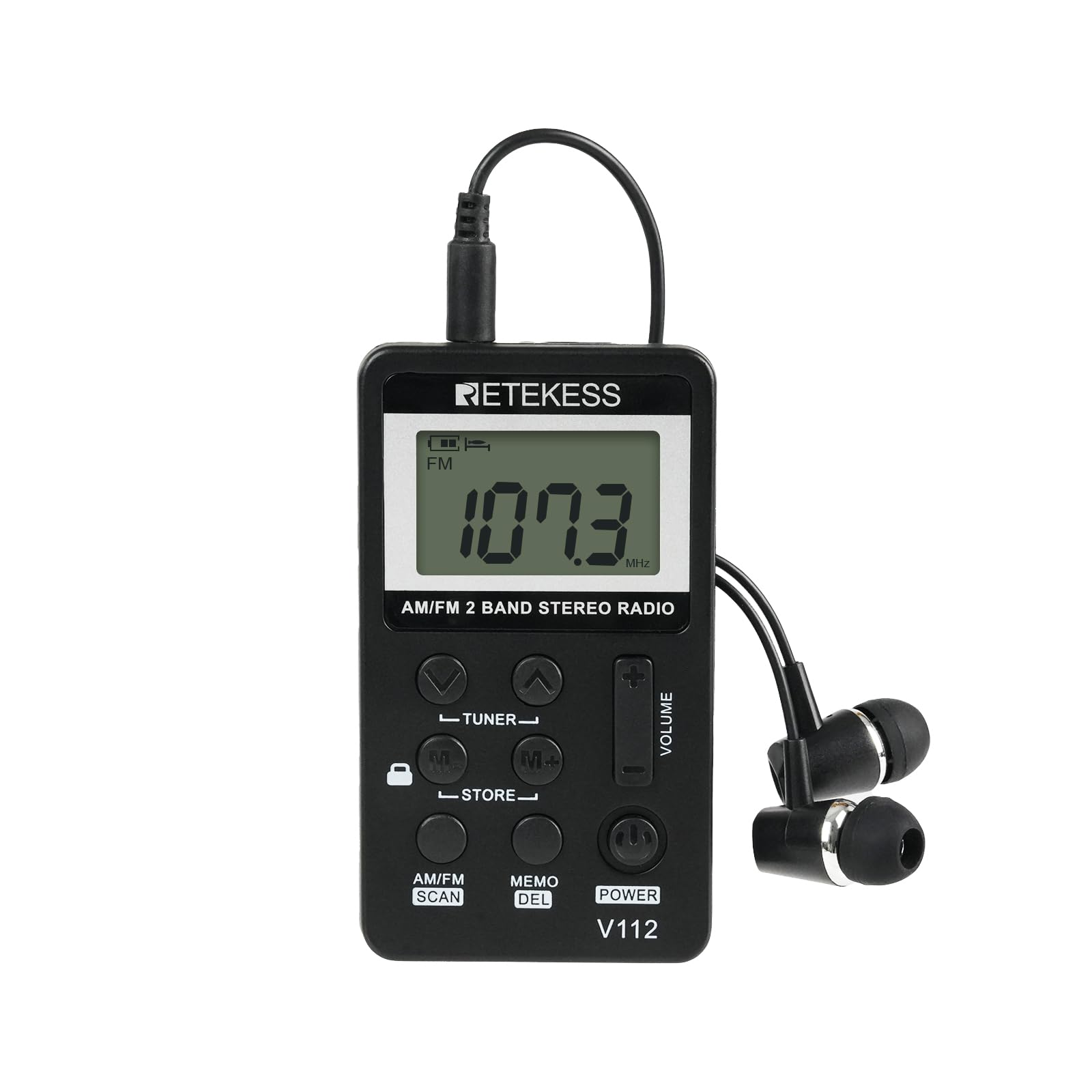 Photo 1 of Retekess V112 AM FM Pocket Radio, Digital Radio with Earphone, Rechargeable Battery with LCD Display for Walking, Jogging, Training(Black)