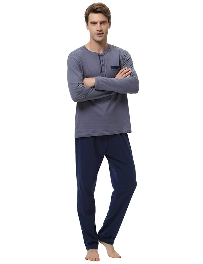 Aiboria Herren Schlafanzug Pyjama Splicing Kontrast Lang Freizeithosen Jerseyhose Schlafanzughose Set Pant Zweiteiliger Anzug