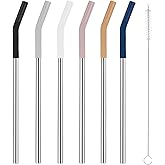 Tronco Set of 6 Stainless Steel Reusable Metal Straws with Silicone Flex Tips Elbows Cover, Metal Drinking Straws for Tronco 