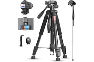 KINGJOY 75" Camera Tripod for Canon Nikon Aluminum Monopod Tripod with Remote Shutter Phone Mount and Carry Bag Max Load 11LB