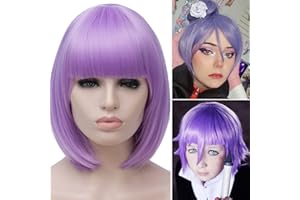 Akkya Wigs for Women Short Colored Hair Wig with Bangs Wavy Synthetic Bob Shoulder Length Light Purple Wig for Party Halloween Costume Cosplay (12inch,light purple)