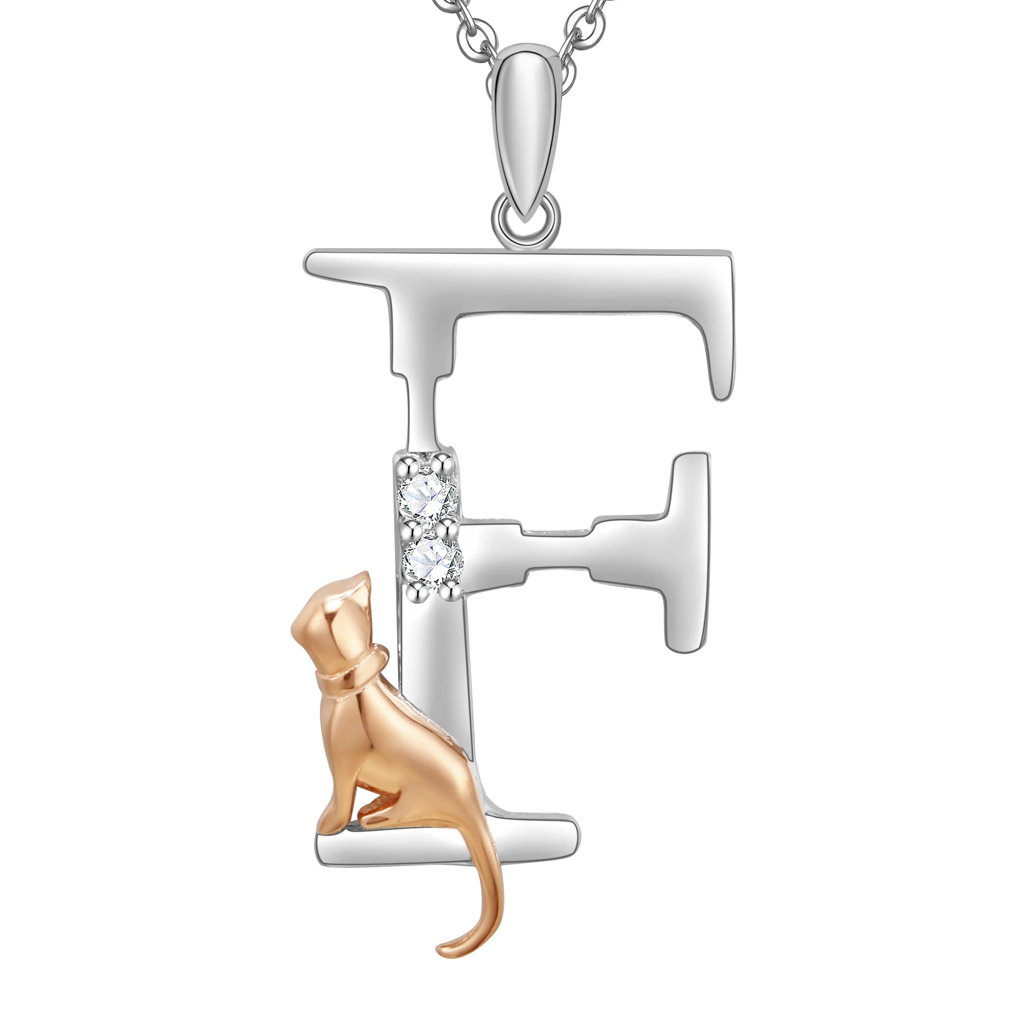 Initial Necklace for Women 925 Sterling Silver Cat kitten Letter Pendant Gift for Women