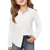 Haloumoning Girls Button Down Shirts Kids Long Sleeve Dress Shirts School Uniform Blouse 5-14 Years