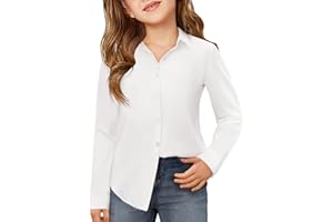 Haloumoning Girls Button Down Shirts Kids Long Sleeve Dress Shirts School Uniform Blouse 5-14 Years