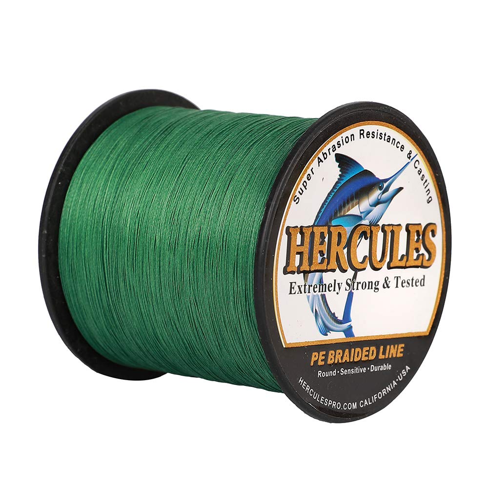 HERCULES Braided Fishing Line 500m 547yds 6lbs-100lbs Pe 4 Strands (Green 50lb/22.7kg 0.37mm) — image 1