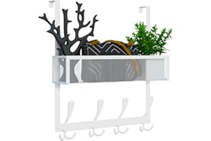 Kaiferty Over The Door Hooks Organizer,Over Door Hanger Towel Rack Mesh Basket with 12 Hooks,Back of Door Storage Organizer for Bedroom,Bathroom,Kitchen,Office(White)