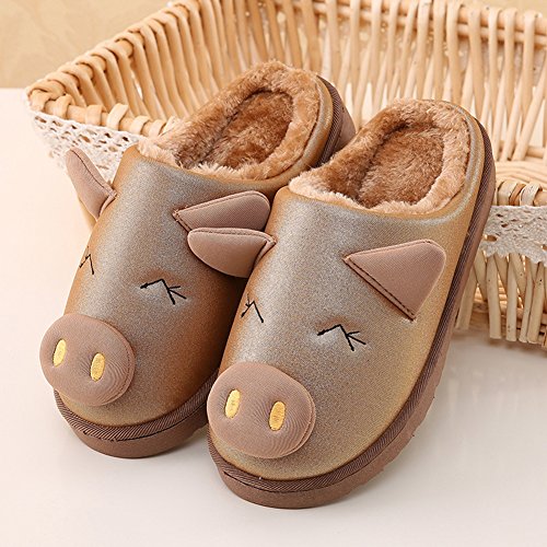 Icegrey Mädchen Jungen Warme Hausschuhe Karikatur Schwein Innen Warm Fleece Haus Hausschuhe Fuzzy Plüsch Schlafzimmer Schuhe Braun 21