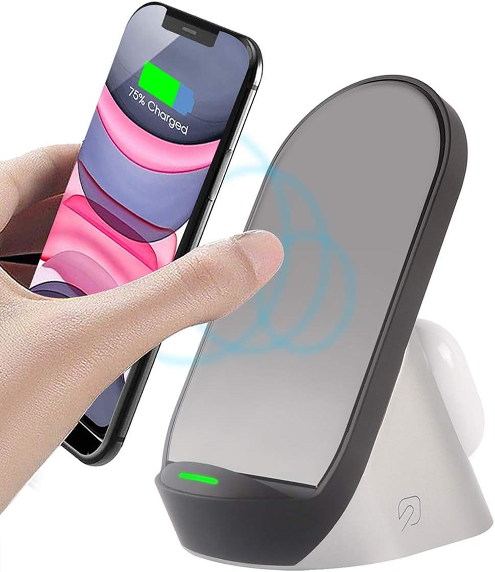 2 in 1 Wireless Charger Stand Fast Dual Charging Station for iPhone 12/11/11pro/Se/X/XS/XR/Xs Max/8/8 Plus,AirPods Pro/3/2,Galaxy Buds Live,Samsung S20 Ultra/S10/9/8/Note 20/10/9/8,Qi Enabled Phones