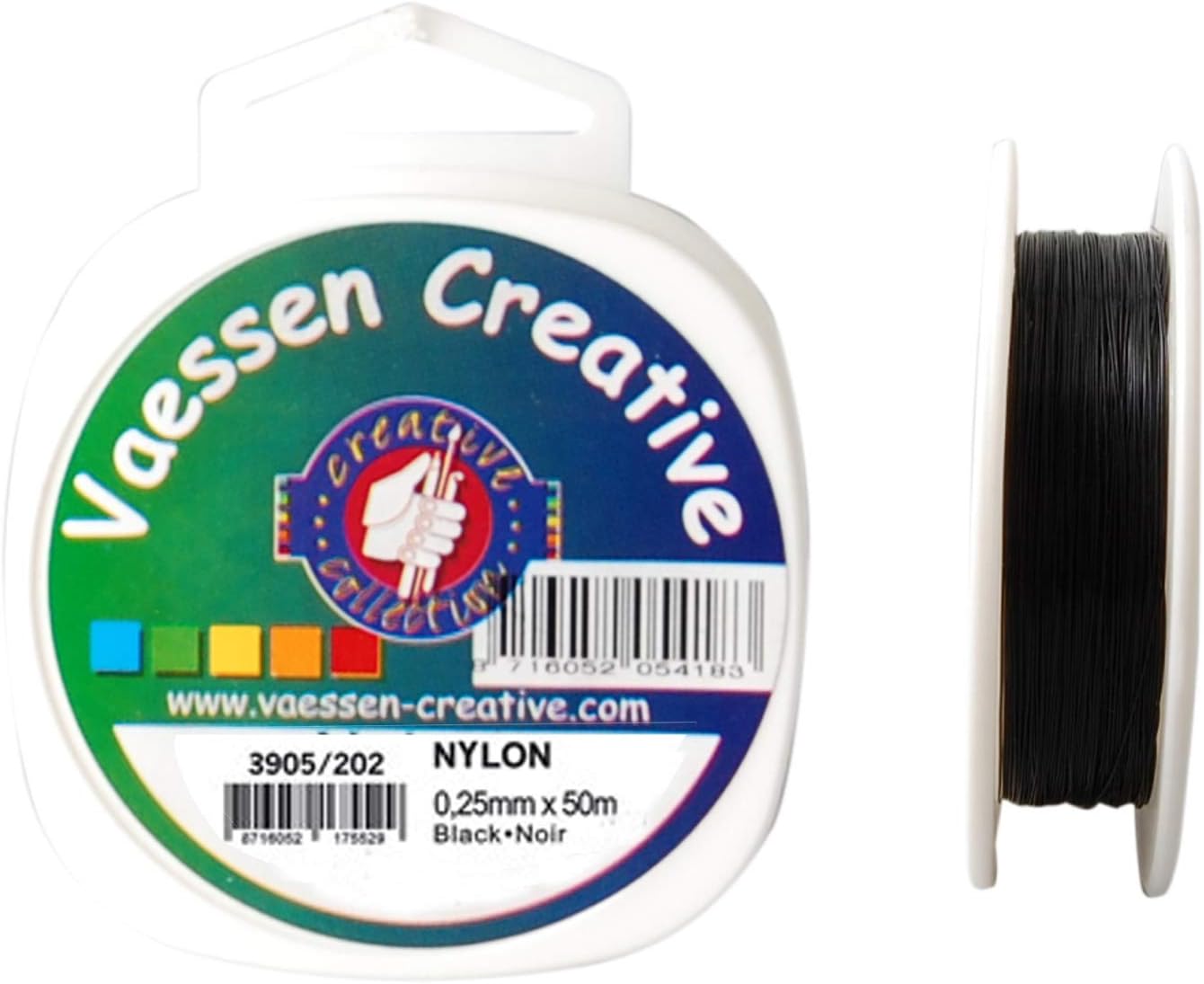 Vaessen Creative Black Nylon Thread, 0.25 mm x 50 m, Non-elastic, Plain, Tear-Resistant, Ideal for Sewing Embroidery