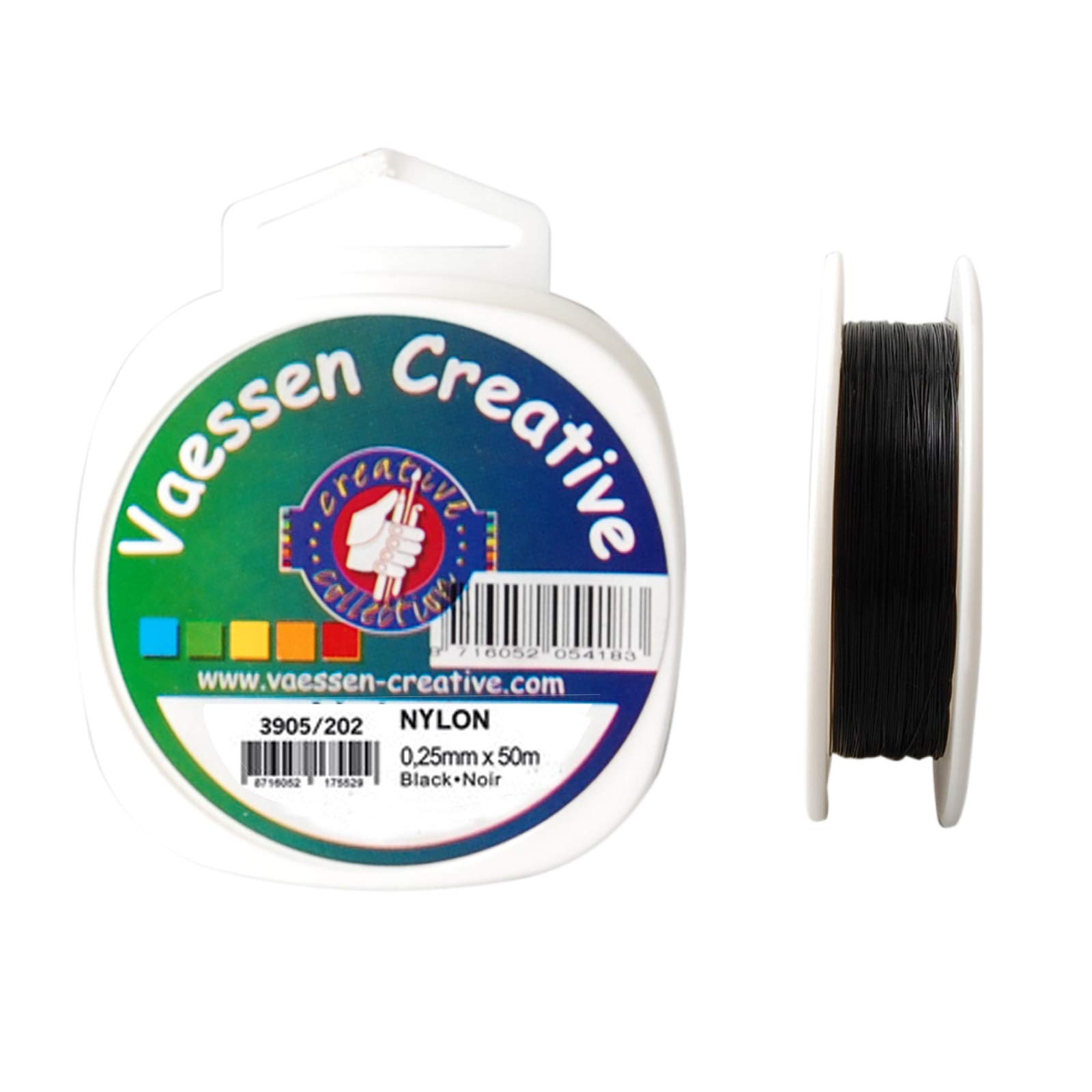 Vaessen Creative Black Nylon Thread, 0.25 mm x 50 m, Non-elastic, Plain, Tear-Resistant, Ideal for Sewing, Embroidery, Quilting, Jewellery Making, Hanging Decorations