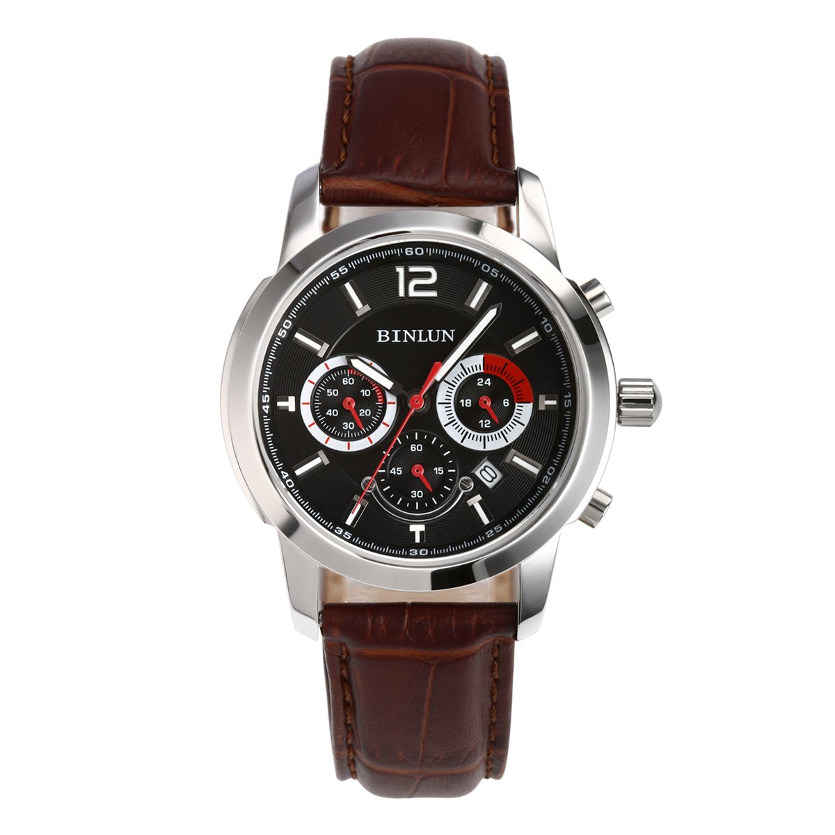 BINLUN Chronograph Watch Mens Outdoor Military Tactical Quartz Leather Watches with Calendar Date, Waterproof Valentine