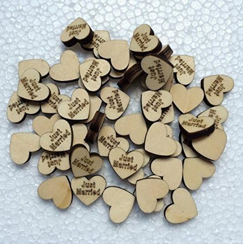 Forsun 50PCS Letters Wood Slices Heart Shaped DIY Wood Log Slices for DIY Crafts Wedding (Just Married)