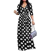Yajedo Womens Casual Summer Maxi Dress Plus Size Sexy Warp V Neck 3/4 Sleeve Sundress with Poctets