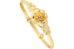 VJOSA Fashion Simple 18K Gold Plated Flower Pattern Adjustable Thin Cuff Bracelet
