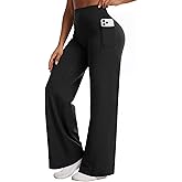 Flamingals Straight Leggings Wide Leg Yoga Pants with Pockets for Women High Waisted Hidden Scrunch Workout 31.5" Pants