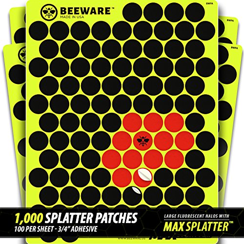 BEEWARE - 1000 Adhesive Splatter Target Stickers - Cover Up Patches for Shooting Targets - &frac34; " Reactive Peel and Stick Pasters - Rifle - Pistol - Air Rifle - 22 - Pellet - BB Gun - Airsoft Practice