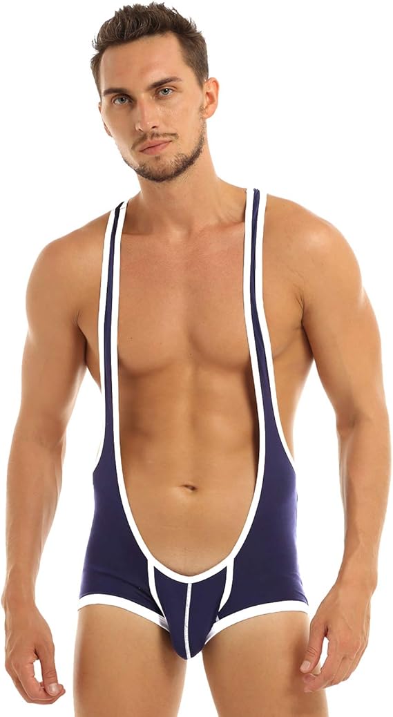 YUROUROU Mens Smooth Wrestling Singlet Jumpsuit Boxers Briefs Bulge