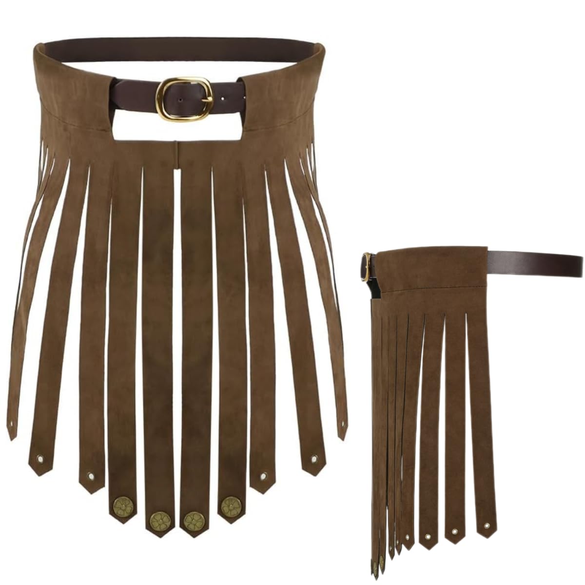 Viking Armor Tassel Skirt with Belt Set Leather Medieval Knight Armor Skirt Adjustable Belt Retro Men Steampunk Armor Halloween Roman Gladiator Fancy Dress Up Cosplay Costume Party