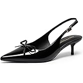 DREAM PAIRS Womens Slingback Kitten Heels, Pointed Toe 2.17 Inch Low Bow Dress Shoes All Day Wear Comfortable Formal Wedding Pumps