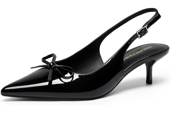 DREAM PAIRS Women's Slingback Kitten Heels Pumps with Bow | 2.17-Inch Low Heels,Dress Shoes,Pointed Toe,Closed Toe,Comfort Sk